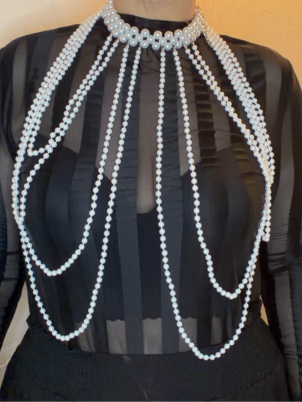 Statement Multi-Strand Draped Pearl Collar Necklace - White